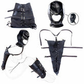 Sex Bdsm Bondage Handcuffs Toys Kit with Leather Open Mouth Mask Hood - Seductiva
